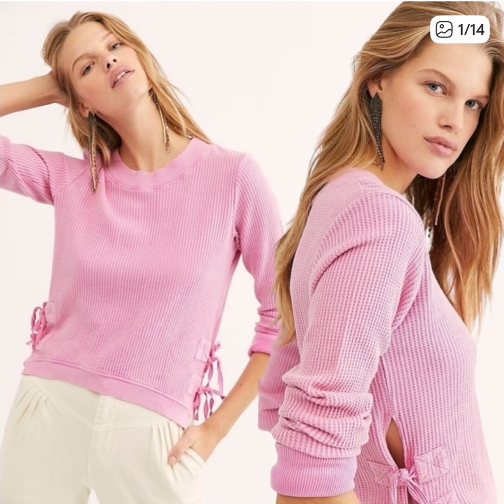 Fp ONE Chic Pink Waffle Knit Pullover